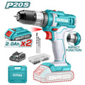 TALADRO 20V 1/32/3/8" 2 BATERIA 2.0Ah, 1CARGADOR Y 50 ACCESORIOS CAJA PLASTICA INDUSTRIAL TOTAL