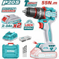 TALADRO PERCUTOR INALAMBRICO 1/2" 20V 55NM 2 BATERIAS 2.0AH CARGADOR ACCESORIOS 3 BROCAS CONCRETO