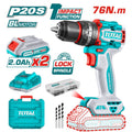 TALADRO 20V PERCUTOR 1/2"  76 N.M + 2 BATERIA DE 2.0AH + CARGADOR +  ACCESORIOS, INDUSTRIAL SUPER TOTAL