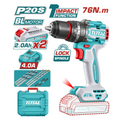 TALADRO INALAMBRICO  PERCUTOR 1/2 20V 76 N.M INCLUYE 2 BATERIA DE 2.0AH, CARGADOR  Y ACCESORIOSINDUSTRIAL SUPER TOTAL (UTIDLI207686)