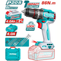 TALADRO INALAMBRICO PERCUTOR 1/2" 86 NM 20V CAJA PLASTICA INCLUYE 2  BATERIA 4.0AH, 1 CARGADOR Y ACCESORIOS INDUSTRIAL SUPER TOTAL (UTIDLI208682)