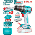 TALADRO INALAMBRICO PERCUTOR 1/2" 86 NM 20V CAJA PLASTICA INCLUYE 2  BATERIA 2.0AH, 1 CARGADOR Y ACCESORIOS INDUSTRIAL SUPER TOTAL (UTIDLI208687)