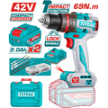 TALADRO DE IMPACTO INALAMBRICO 1/2 42V 69NM  INCLUYE 2 BATERIA DE 2.0AH, CARGADOR,47 ACCESORIOS,3 BROCAS CONCRETO y  2 PUNTAS  DESTORNILLADOR INDUSTRIAL SUPER TOTAL (UTIDLI426982)