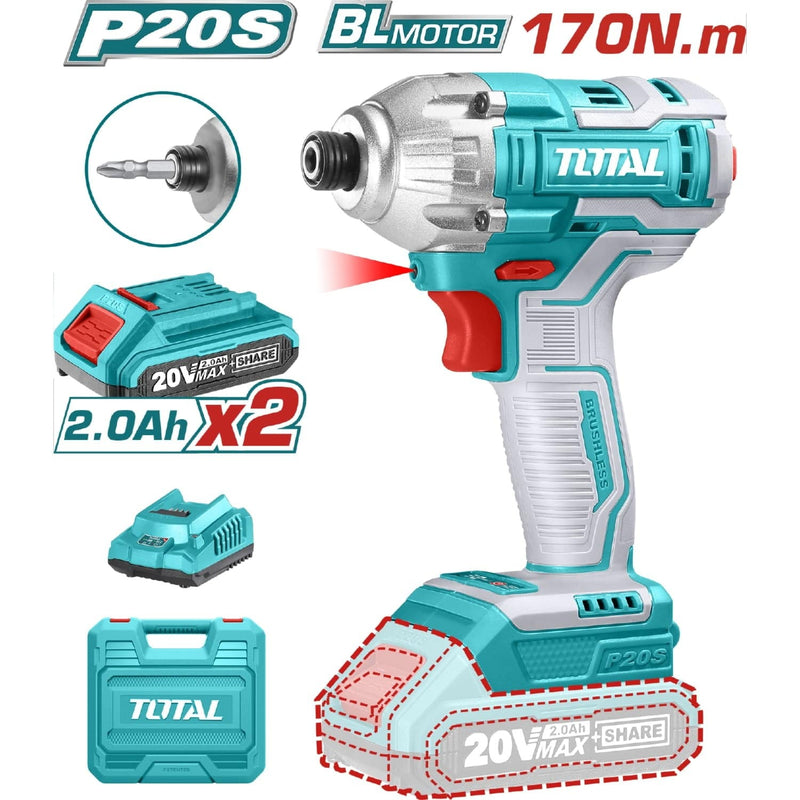 ATORNILLADOR DE IMPACTO INALAMBRICO 1/4" 20V INCLUYE 2 BATERIAS 1 CARGADOR SUPER SELECT TOTAL