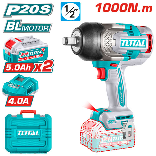 PISTOLA IMPACTO INALAMBRICA 1/2" 20V 1000NM INCLUYE 2 BATERIAS 5.0AH 1 CARGADOR  INDUSTRIAL SUPER TOTAL (UTIWLI20100)