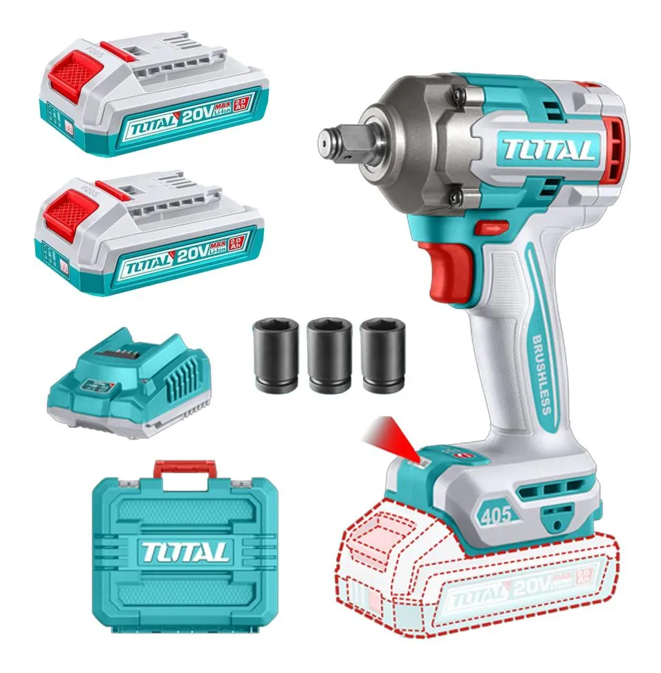 PISTOLA IMPACTO INALAMBRICA 1/2" 20V 405 NM INCLUYE  3 COPAS 17,19,21, 2 BATERIAS 1 CARGADOR INDUSTRIAL SUPER TOTAL (UTIWLI2045)