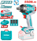 PISTOLA IMPACTO INALAMBRICA 1/2" 20V 550NM CAJA PLASTICA INCLUYE 2 BATERIA 4.0AH , 1 CARGADOR Y ACCESORIOS INDUSTRIAL SUPER TOTAL (UTIWLI2055)