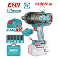 PISTOLA IMPACTO INALAMBRICA 3/4" 42V 1360NM CAJA PLASTICA INCLUYE 2 BATERIA 2.5AH , 1 CARGADOR  INDUSTRIAL SUPER TOTAL (UTIWLI421362)