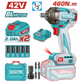 PISTOLA IMPACTO INALAMBRICA 1/2" 42V 460NM CAJA PLASTICA INCLUYE 2 BATERIA, 1 CARGADOR Y ACCESORIOS SUPER TOTAL INDUSTRIAL (UTIWLI42462)
