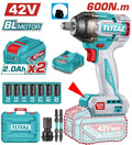 PISTOLA IMPACTO 42V 600 NM INCLUYE 2 BATERIAS 1 CARGADOR COPAS , PUNTA DESTORNILLADOR Y ADAPTADOR INDUSTRIAL SUPER TOTAL