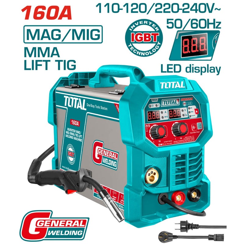SOLDADOR INVERSOR DIGITAL 160A (MAG-MIG-MMA-LIFT TIG) 110-220V TOTAL