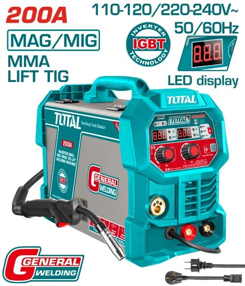 SOLDADOR INVERSOR DIGITAL 200A (MMA-MIG-MAG-LIFT TIG-) 110-220V INDUSTRIAL SUPER TOTAL