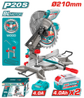 SIERRA INGLETEADORA  INALAMBRICA 20V 8-1/4" INCLUYE 2 BATERIAS 4.0AH , CARGADOR Y ACCCESORIOS  INDUSTRIAL TOTAL (UTMSLI20212)