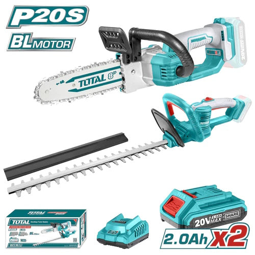 JUEGO DE MOTOSIERRA Y CORTASETOS 20V INCLUYE 2 BATERIAS + CARGADOR (TOTAL)