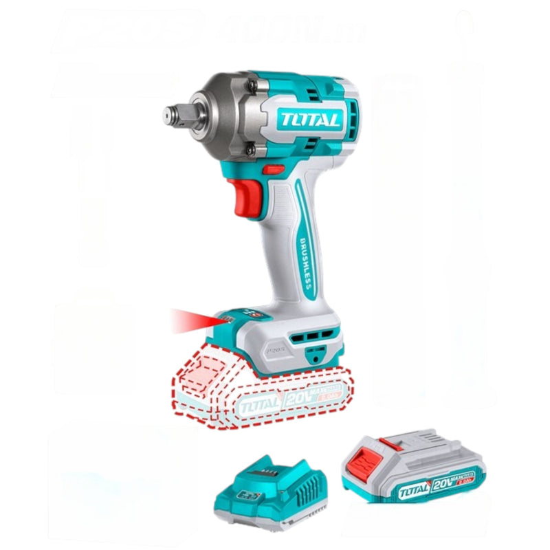 PISTOLA IMPACTO INALAMBRICA 1/2 20V 400 NM INCLUYE 2 BAT 1 CARGADOR 1 LAMP COPAS