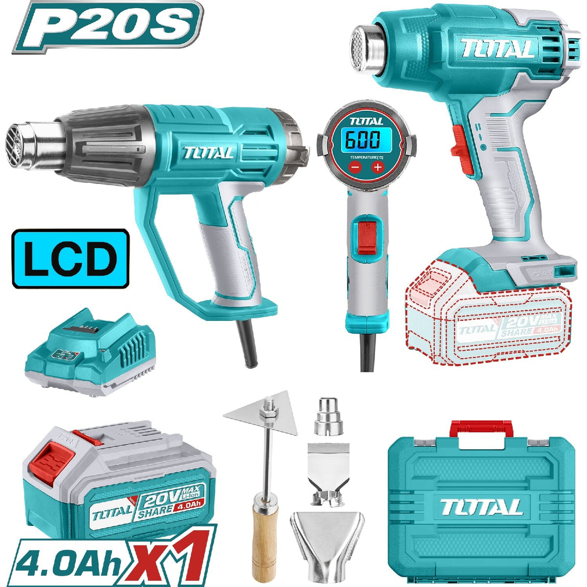 COMBO X 2 PISTOLA DE CALOR INCLUYE 4 ACEESORIOS, 1 BATERIA Y CARGADOR TOTAL