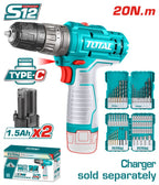 TALADRO 12V 3/8 PERCUTOR + 2 BATERIAS + CARGADOR + 61 ACCESORIOS