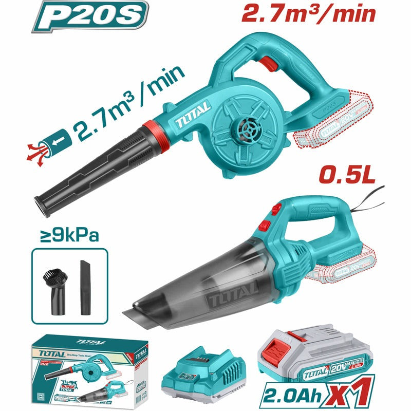 COMBO 20V SOPLADORA + ASPIRADORA DE MANO 0.5L + 1 BAT. 2.0AH Y CARGADOR SUPER TOTAL (UTOSLI240998)