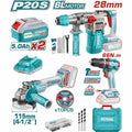 COMBO TALADRO 20V 1/2 66 NM + PULIDORA 20V + ROTOMARTILLO SDS PLUS 20V + 2 BAT 5.0AH SUPER TOTAL