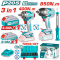 COMBO 20V PISTOLA IMPACTO 1/2" 850NM + 400NM + LÁMPARA 300L + 10 COPAS + 2 BAT. Y CARGADOR
