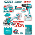 COMBO TALADRO 1/2" 96NM + PULIDORA 4 1/2" 1000W INCLUYE 2 BATERIA 20V(4.0AH),CARGADOR , 10 DISCOS DE CORTE Y ACCESORIOS INDUSTRIAL TOTAL