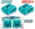 CARGADOR INTELIGENTE PARA BATERIAS 20V 4.0AH JUEGO X 2 PIEZAS INDUSTRIAL TOTAL