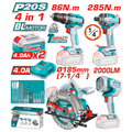 COMBO INALAMBRICO 20V TALADRO PERCUTOR 1/2" 86NM + ATORNILLADOR DE IMPACTO 1/4" 285NM + SIERRA CIRCULAR  7-1/4" + LAMPARA DE TRABAJO 2000 LUMENES + 2 BATERIAS 4.0AH + CARGADOR INCLUYE ACCESORIOS  (UTOSLI251082)