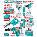 COMBO INALAMBRICO 20V TALADRO ROTOMARTILLO 1" 20V SDS PLUS 2,5 JULES +  DEMOLEDOR SDS HEX  16JULES + SOPLADORA +  TALADRO DE IMPACTO 1/2" 96NM + LAMPARA DE TRABAJO 2000 LUMENES + 2 BATERIAS 4.0AH + CARGADOR INCLUYE ACCESORIOS (UTOSLI251083)