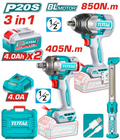 COMBO INALAMBRICO 20V PISTOLA IMPACTO INALAMBRICO 1/2 850NM + PISTOLA IMPACTO INALAMBRICA 1/2 405 NM + LAMPARA DE TRABAJO 300 LUMENES RECARGABLE +2 BATERIA 4.0 AH   Y CARGADOR INDUSTRIAL SUPER TOTAL (UTOSLI260285)