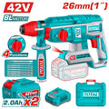 TALADRO ROTOMARTILLO SDS PLUS 42V 2.5 JULES INCLYE 2 BATERIAS 2.0 AH, 1 CARGADOR Y ACCESORIOS INDUSTRIAL SUPER TOTAL (UTRHLI422682)