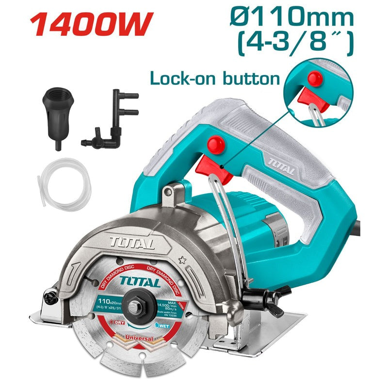 SIERRA CIRCULAR 4-3/8" 110V-1400W INCLUYE UN DISCO DE CORTE (CORTE DE MARMOL Y BALDOSA) INDUSTRIAL TOTAL