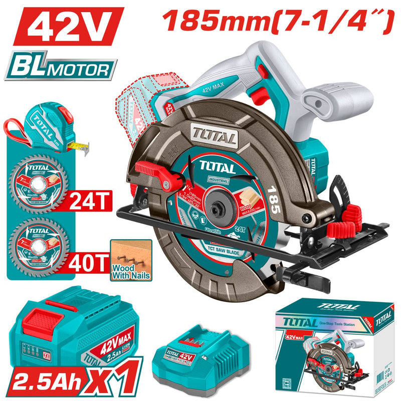 SIERRA CIRCULAR INALAMBRICA 42V 7-1/4" INCLUYE 1 BATERIA 2.5AH, CARGADOR Y ACCESORIOS INDUSTRIAL SUPER TOTAL (UTSLI4218511)