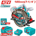SIERRA CIRCULAR INALAMBRICA 42V 7-1/4" INCLUYE 2 BATERIA 2.5AH, CARGADOR + DISCO DE CORTE 24T  CAJA PLASTICA INDUSTRIAL SUPER TOTAL (UTSLI4218512)