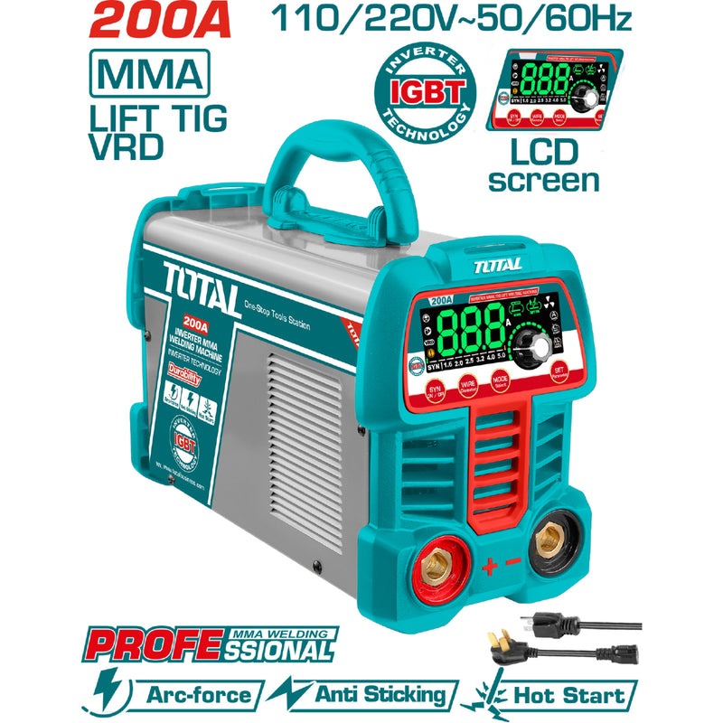 SOLDADOR INVERSOR DIGITAL 200A MMA-LIFT TIG-VRD 110- 220V INDUSTRIAL SUPER TOTAL