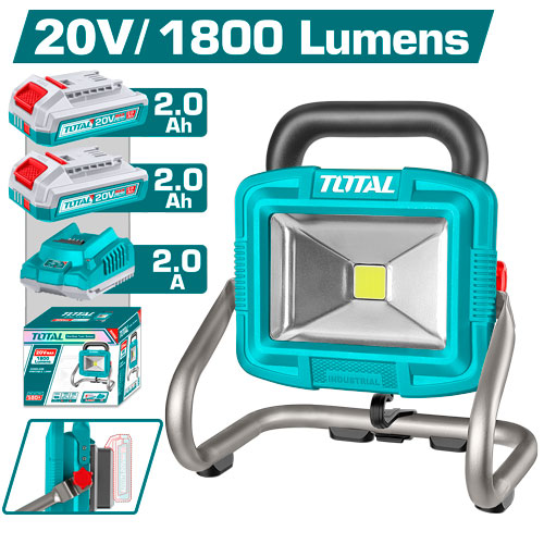 REFLECTOR RECARGABLE 20V 1800 LUMENES INCLUYE 2 BATERIAS 2.0AH  Y 1 CARGADOR  INDUSTRIAL TOTAL  (UTWLI20259)
