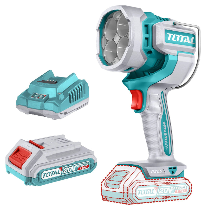 LAMPARA DE TRABAJO INALAMBRICA 2000 LUMENES 20V + BAT. 2.0AH Y CARGADOR