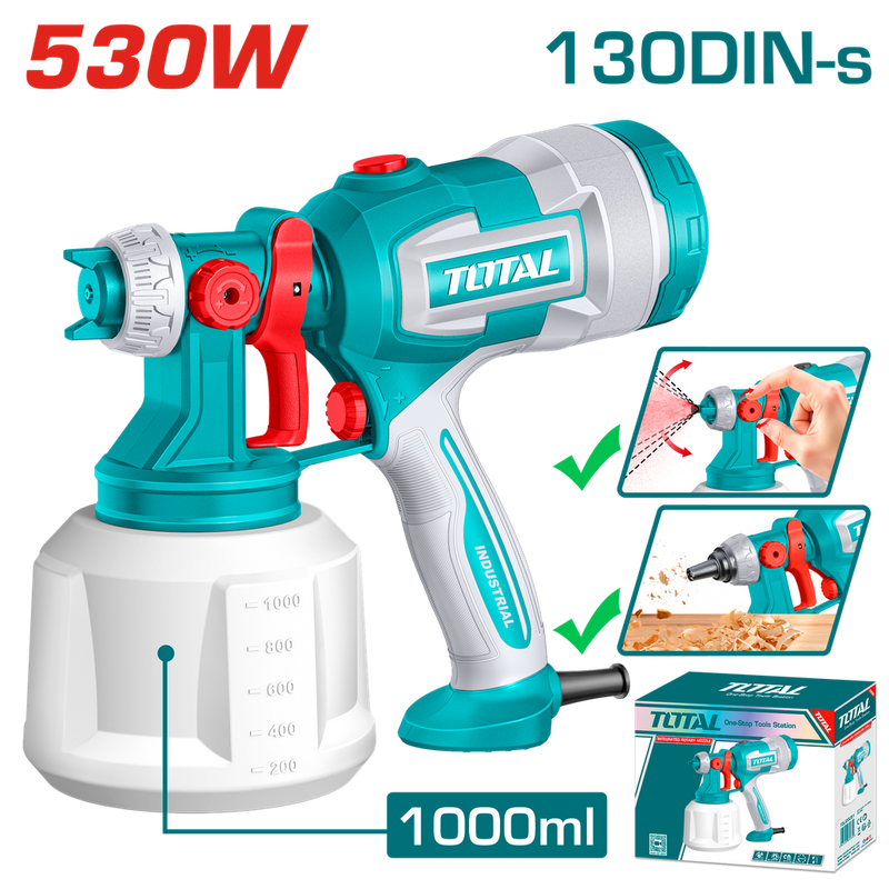 PISTOLA PINTAR ELECTRICA1000ML 530W INCLUYE AGUJA DE LIMPIEZA Y DOS BOQUILLAS SUPER TOTAL (UTT4506)
